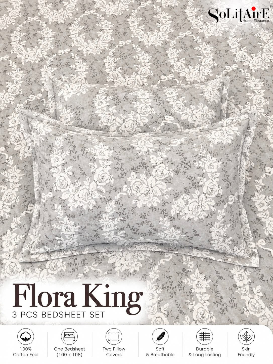 FLORA KING – 3 PCS BEDSHEET SET