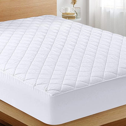 Waterproof Quilted Mattress Protector King Size with Elastic all around (White)