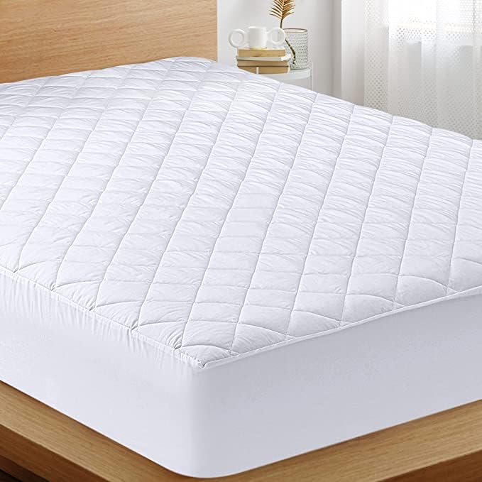 Waterproof Quilted Mattress Protector King Size with Elastic all around (White)