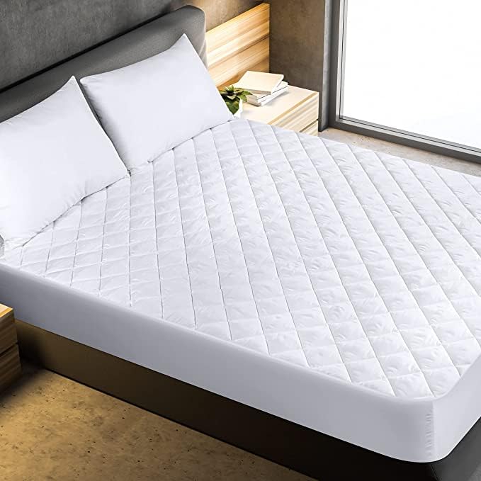 Waterproof Quilted Mattress Protector King Size with Elastic all around (White)