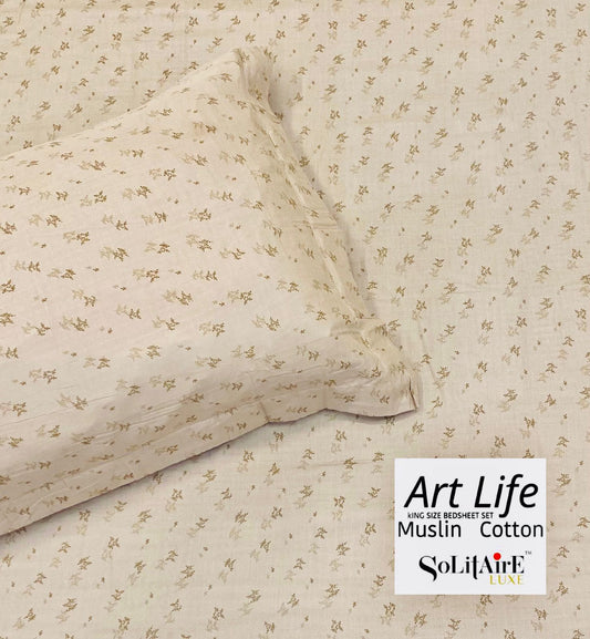 🌿 Art-Life 100% Organic Muslin Cotton King Size Bedsheet Set