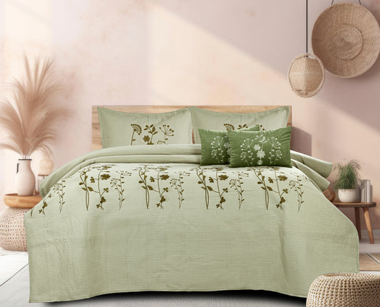 King Size Embroidered Quilted Bedcover Set – 5 Pc | Luxury Bedcover + Pillow Covers + Cushions with Filler