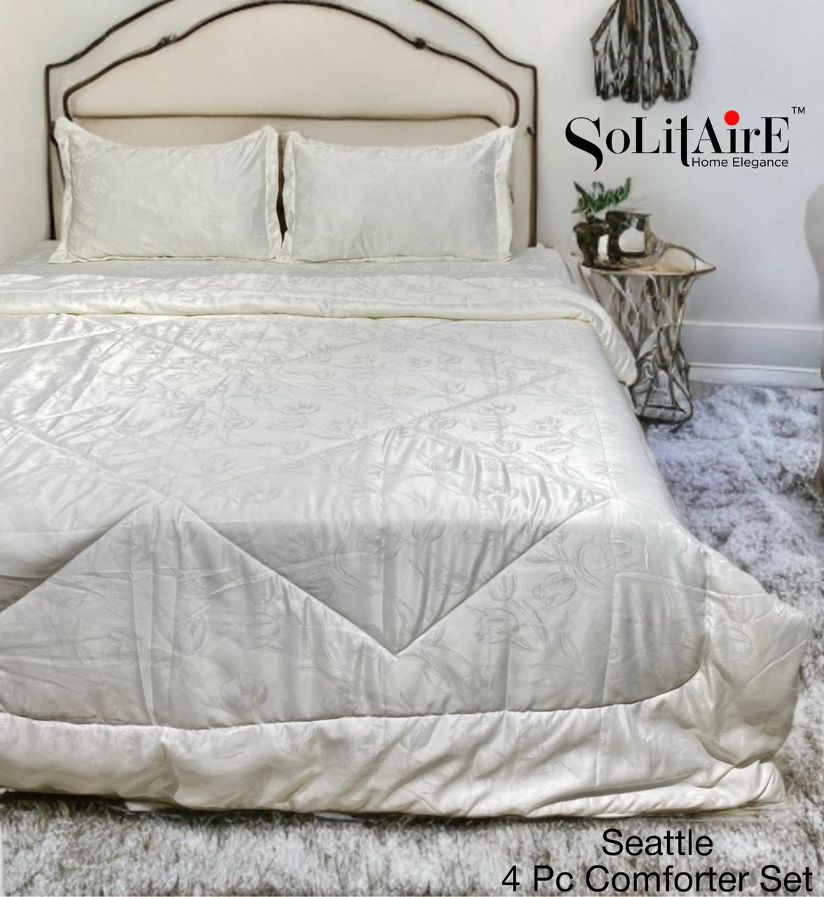 ✨ Solitaire King Size Comforter Set – 4 Pc | Jointless Bedsheet + Jacquard Reversible Comforter + Pillow Covers