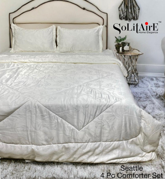 ✨ Solitaire King Size Comforter Set – 4 Pc | Jointless Bedsheet + Jacquard Reversible Comforter + Pillow Covers