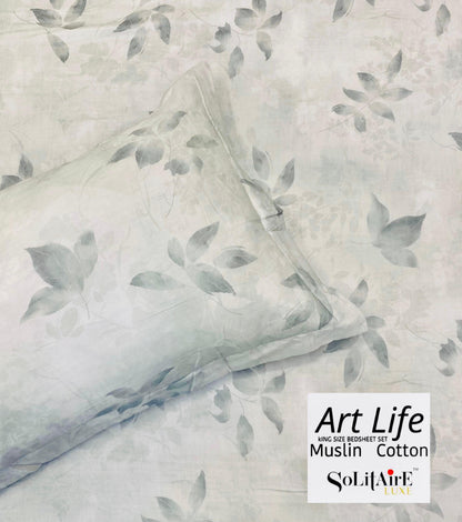 🌿 Art-Life 100% Organic Muslin Cotton King Size Bedsheet Set