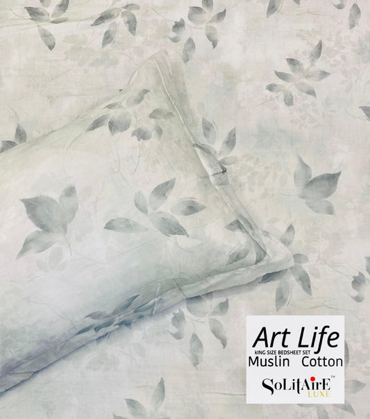 🌿 Art-Life 100% Organic Muslin Cotton King Size Bedsheet Set