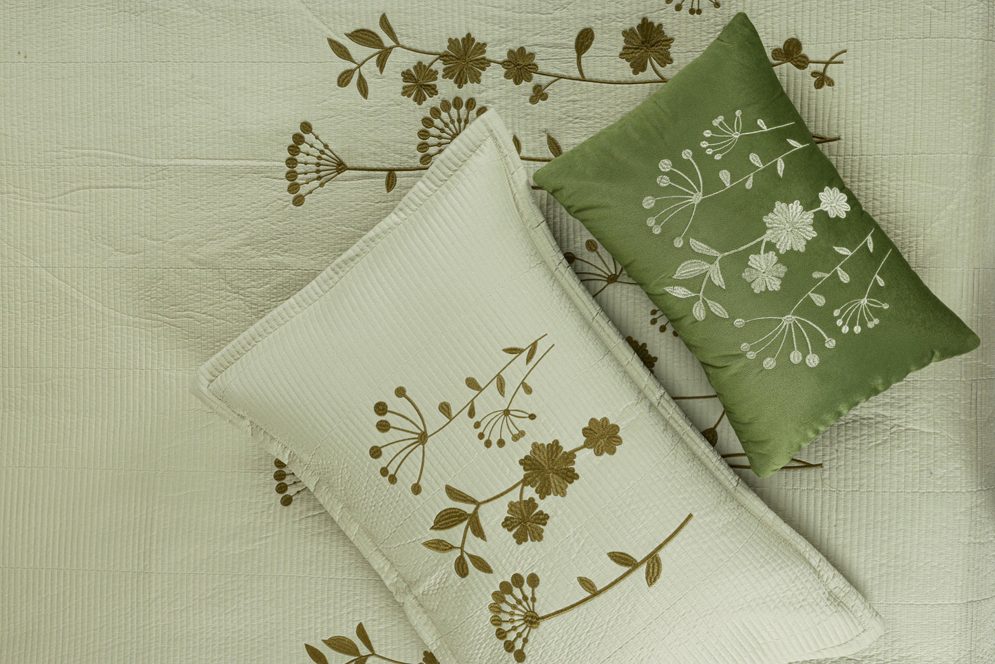 King Size Embroidered Quilted Bedcover Set – 5 Pc | Luxury Bedcover + Pillow Covers + Cushions with Filler