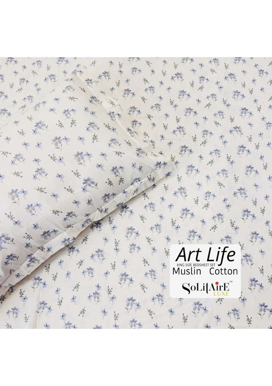 🌿 Art-Life 100% Organic Muslin Cotton King Size Bedsheet Set