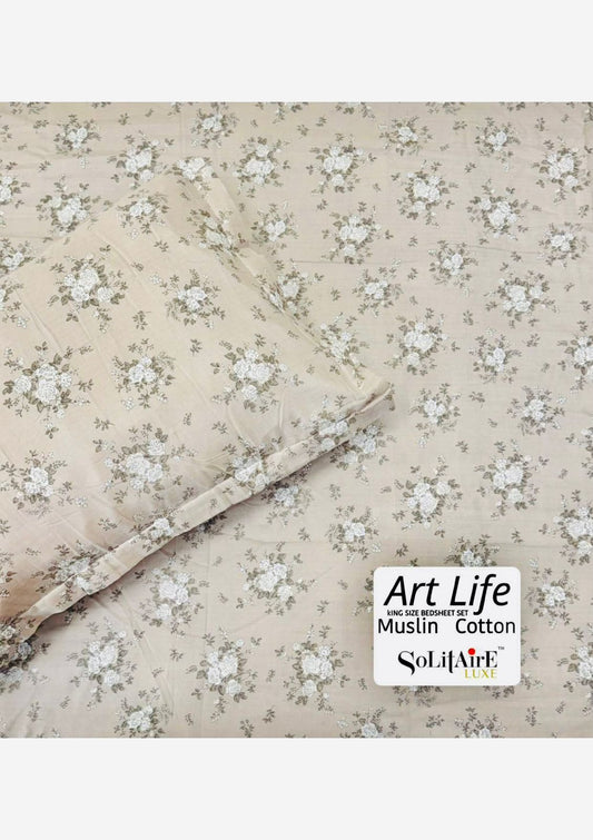 🌿 Art-Life 100% Organic Muslin Cotton King Size Bedsheet Set