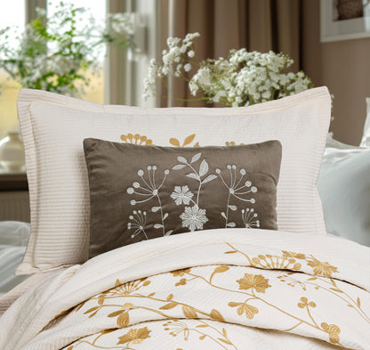 King Size Embroidered Quilted Bedcover Set – 5 Pc | Luxury Bedcover + Pillow Covers + Cushions with Filler