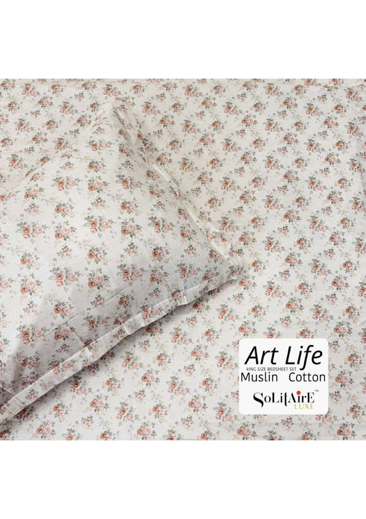 🌿 Art-Life 100% Organic Muslin Cotton King Size Bedsheet Set