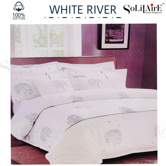 ✨ Solitaire White River King Size Bedsheet Set – 100% Organic Cotton | Jointless | 3 Pc (1 Bedsheet + 2 Pillow Covers)
