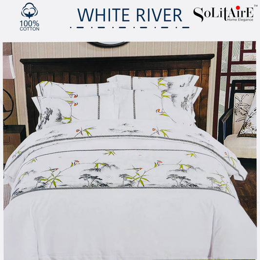 ✨ Solitaire White River King Size Bedsheet Set – 100% Organic Cotton | Jointless | 3 Pc (1 Bedsheet + 2 Pillow Covers)