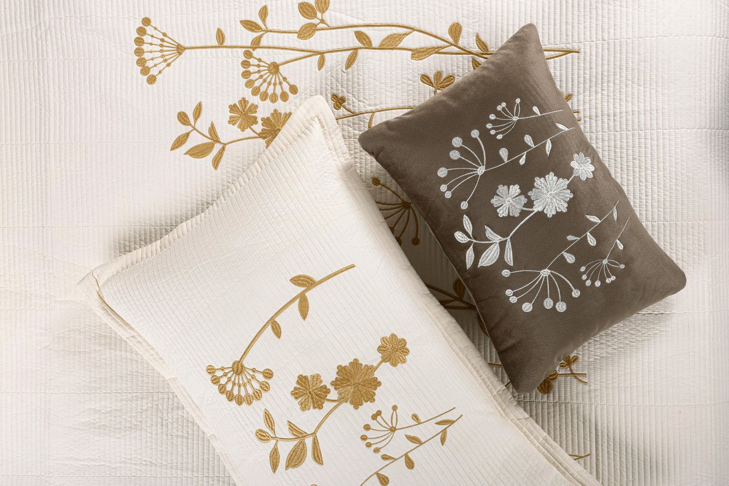 King Size Embroidered Quilted Bedcover Set – 5 Pc | Luxury Bedcover + Pillow Covers + Cushions with Filler