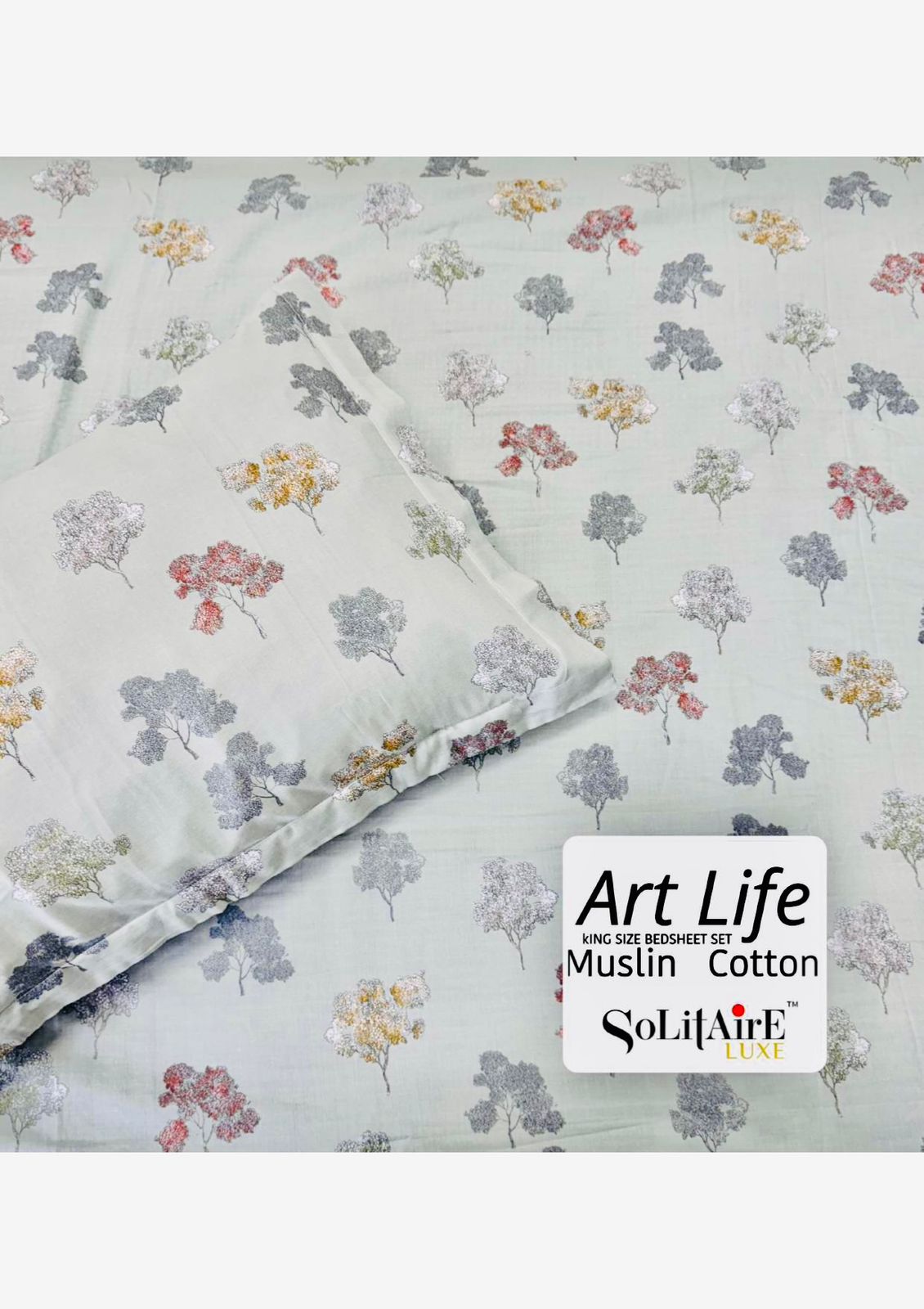 🌿 Art-Life 100% Organic Muslin Cotton King Size Bedsheet Set