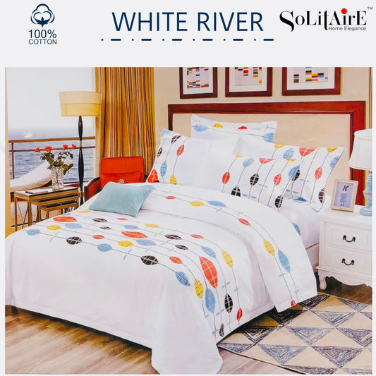 ✨ Solitaire White River King Size Bedsheet Set – 100% Organic Cotton | Jointless | 3 Pc (1 Bedsheet + 2 Pillow Covers)