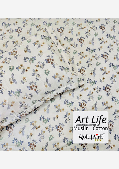 🌿 Art-Life 100% Organic Muslin Cotton King Size Bedsheet Set