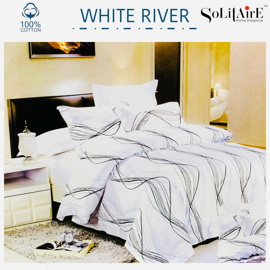 ✨ Solitaire White River King Size Bedsheet Set – 100% Organic Cotton | Jointless | 3 Pc (1 Bedsheet + 2 Pillow Covers)