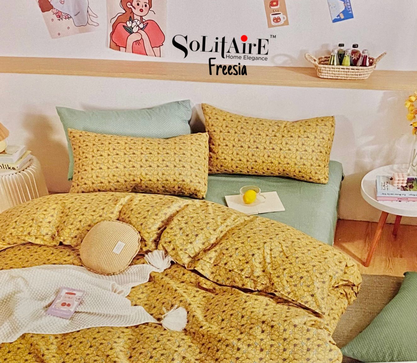 🌸 FREESIA 100% Cotton Queen Size Bedsheet Set