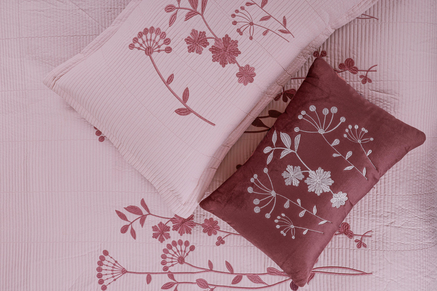 King Size Embroidered Quilted Bedcover Set – 5 Pc | Luxury Bedcover + Pillow Covers + Cushions with Filler