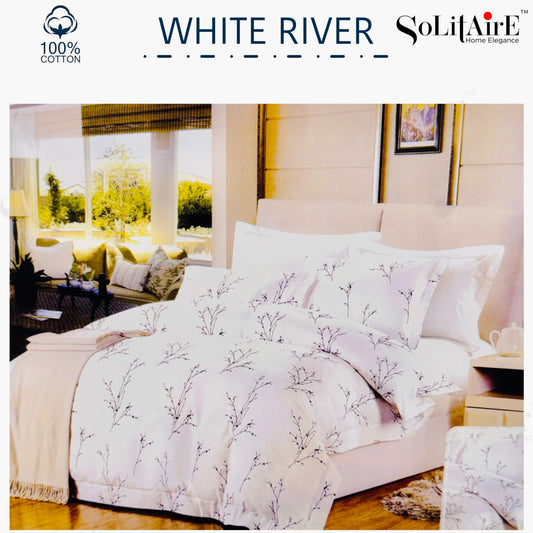 ✨ Solitaire White River King Size Bedsheet Set – 100% Organic Cotton | Jointless | 3 Pc (1 Bedsheet + 2 Pillow Covers)