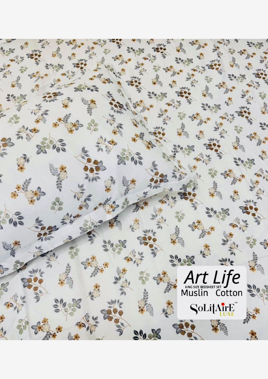 🌿 Art-Life 100% Organic Muslin Cotton King Size Bedsheet Set