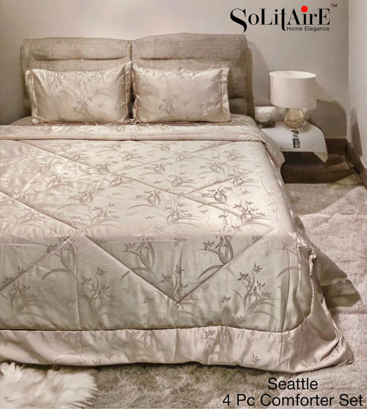 ✨ Solitaire King Size Comforter Set – 4 Pc | Jointless Bedsheet + Jacquard Reversible Comforter + Pillow Covers