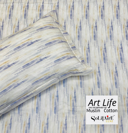 🌿 Art-Life 100% Organic Muslin Cotton King Size Bedsheet Set