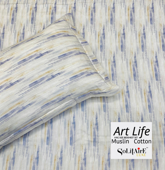 🌿 Art-Life 100% Organic Muslin Cotton King Size Bedsheet Set