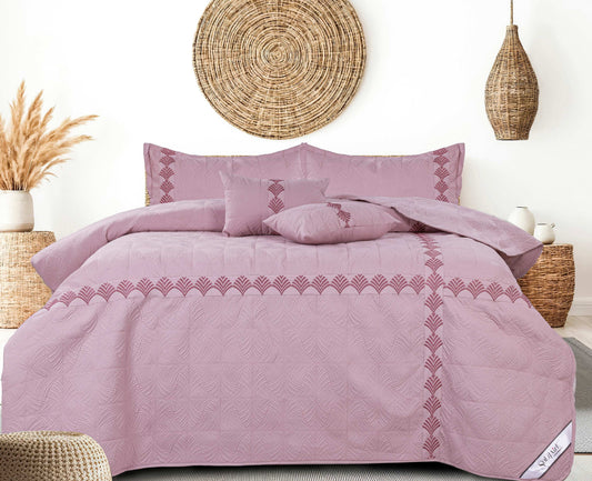✨ Solitaire King Size Embroidered Quilted Bedcover Set – 5 Pc | Luxury Bedcover + Pillow Covers + Cushions with Filler