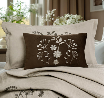 King Size Embroidered Quilted Bedcover Set – 5 Pc | Luxury Bedcover + Pillow Covers + Cushions with Filler