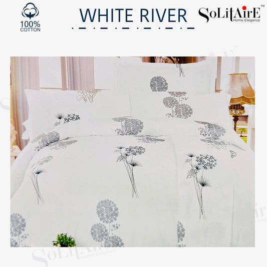 ✨ Solitaire White River King Size Bedsheet Set – 100% Organic Cotton | Jointless | 3 Pc (1 Bedsheet + 2 Pillow Covers)