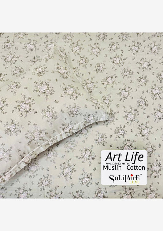 🌿 Art-Life 100% Organic Muslin Cotton King Size Bedsheet Set