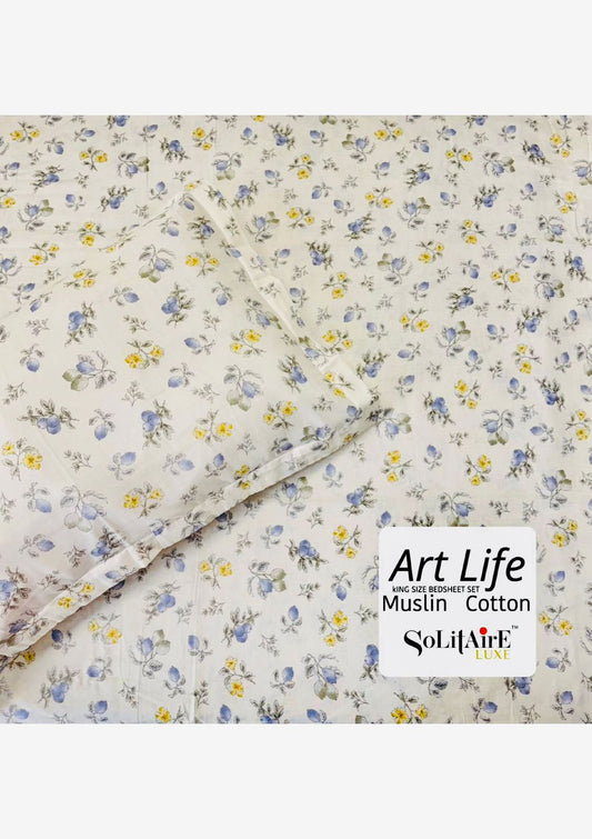 🌿 Art-Life 100% Organic Muslin Cotton King Size Bedsheet Set
