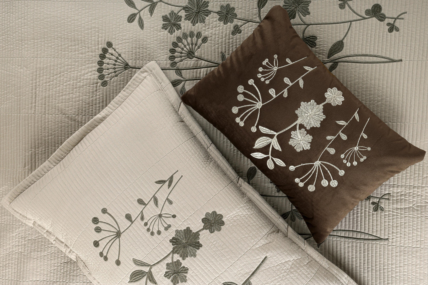 King Size Embroidered Quilted Bedcover Set – 5 Pc | Luxury Bedcover + Pillow Covers + Cushions with Filler
