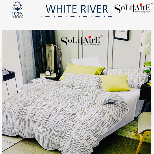 ✨ Solitaire White River King Size Bedsheet Set – 100% Organic Cotton | Jointless | 3 Pc (1 Bedsheet + 2 Pillow Covers)