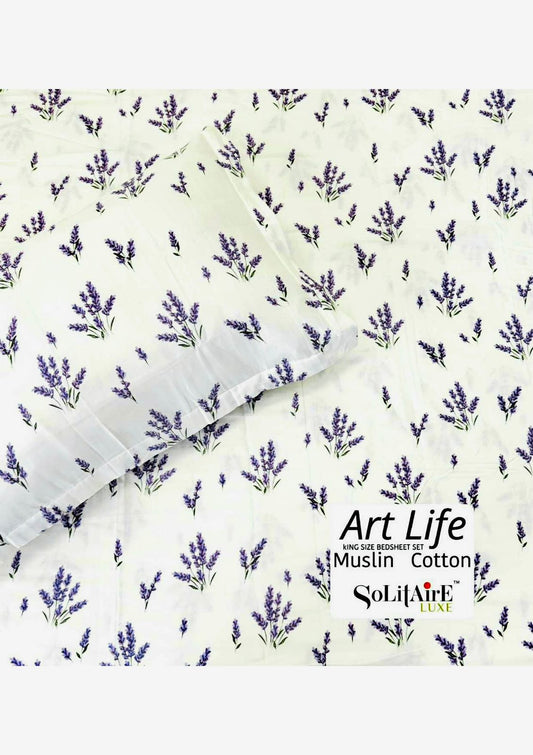 🌿 Art-Life 100% Organic Muslin Cotton King Size Bedsheet Set