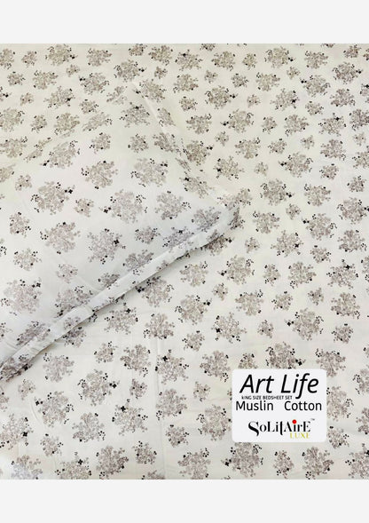 🌿 Art-Life 100% Organic Muslin Cotton King Size Bedsheet Set