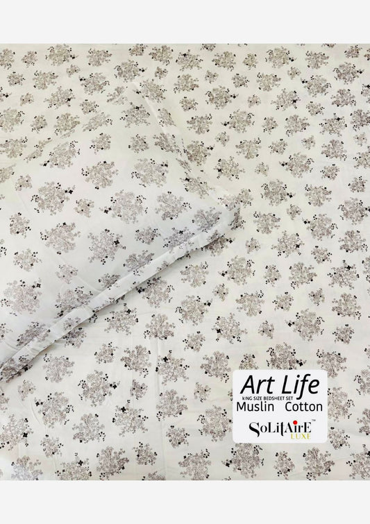 🌿 Art-Life 100% Organic Muslin Cotton King Size Bedsheet Set