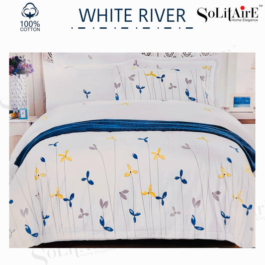 ✨ Solitaire White River King Size Bedsheet Set – 100% Organic Cotton | Jointless | 3 Pc (1 Bedsheet + 2 Pillow Covers)