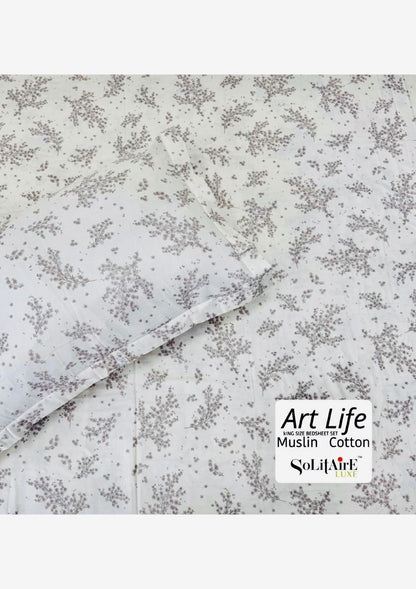 🌿 Art-Life 100% Organic Muslin Cotton King Size Bedsheet Set