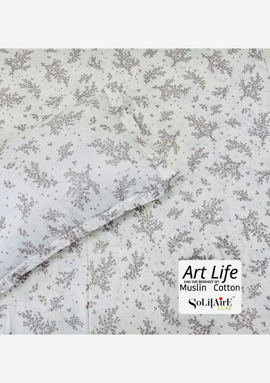 🌿 Art-Life 100% Organic Muslin Cotton King Size Bedsheet Set
