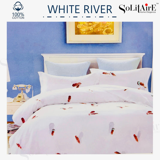 ✨ Solitaire White River King Size Bedsheet Set – 100% Organic Cotton | Jointless | 3 Pc (1 Bedsheet + 2 Pillow Covers)