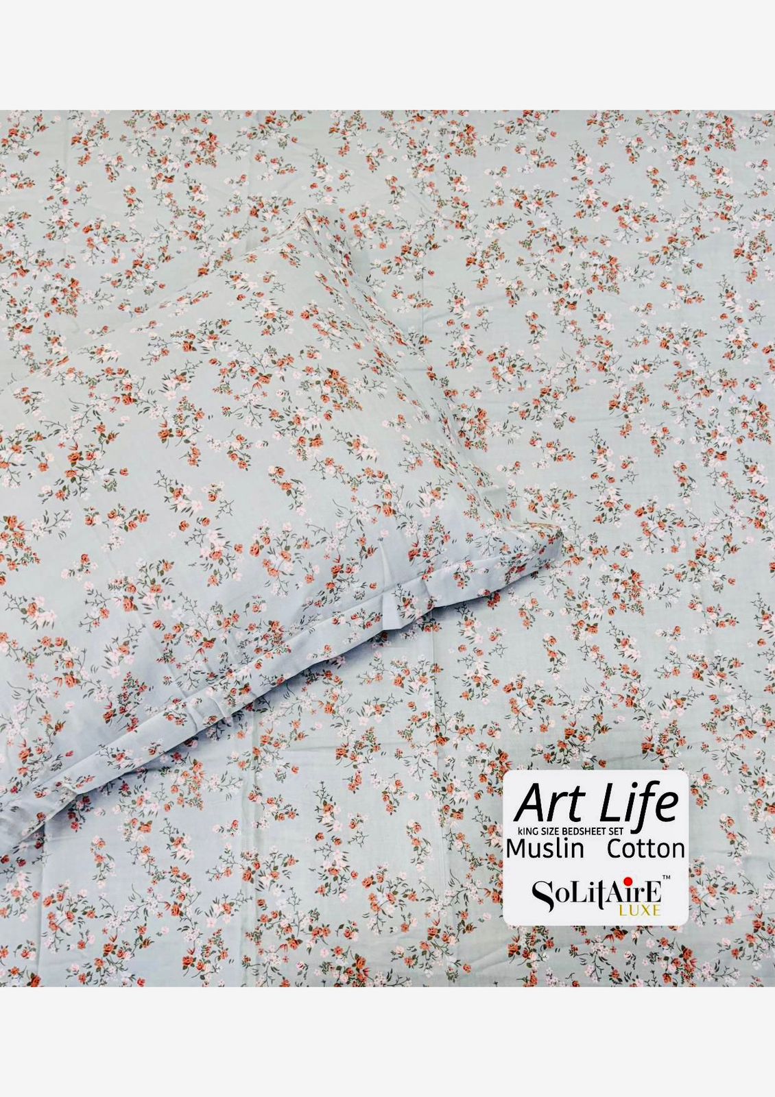 🌿 Art-Life 100% Organic Muslin Cotton King Size Bedsheet Set