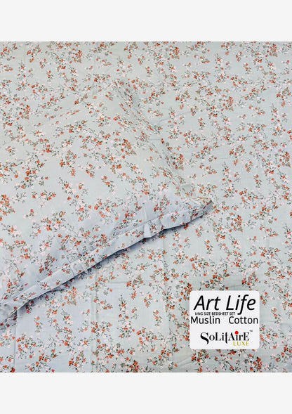 🌿 Art-Life 100% Organic Muslin Cotton King Size Bedsheet Set