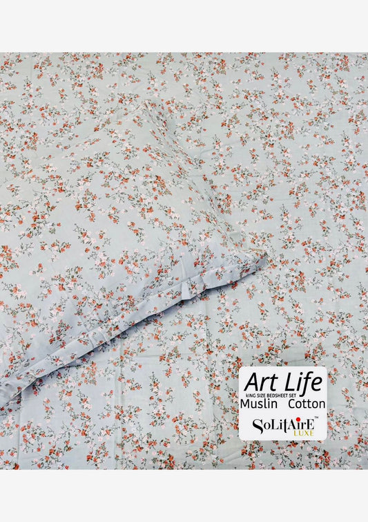 🌿 Art-Life 100% Organic Muslin Cotton King Size Bedsheet Set