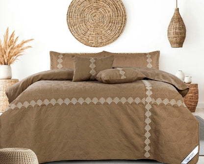 ✨ Solitaire King Size Embroidered Quilted Bedcover Set – 5 Pc | Luxury Bedcover + Pillow Covers + Cushions with Filler