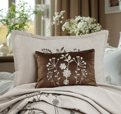 King Size Embroidered Quilted Bedcover Set – 5 Pc | Luxury Bedcover + Pillow Covers + Cushions with Filler