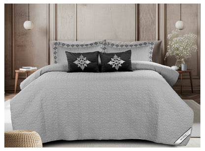 King Size Embroidered Quilted Bedcover Set – 5 Pc | Luxury Bedcover + Pillow Covers + Cushions with Filler
