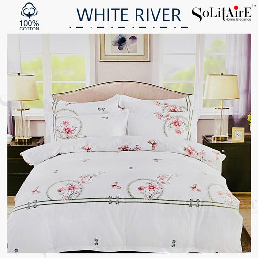✨ Solitaire White River King Size Bedsheet Set – 100% Organic Cotton | Jointless | 3 Pc (1 Bedsheet + 2 Pillow Covers)